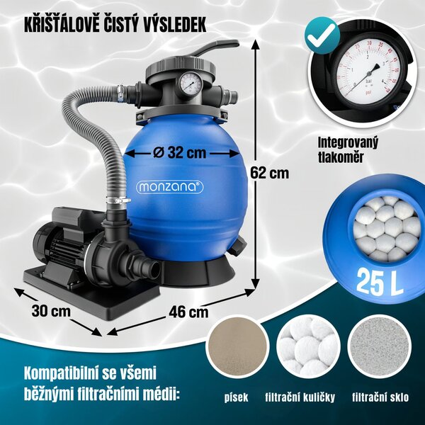 Písková filtrace k bazénu AQUA s filtračními kuličkami, 10 200 l/h, modrá Monzana