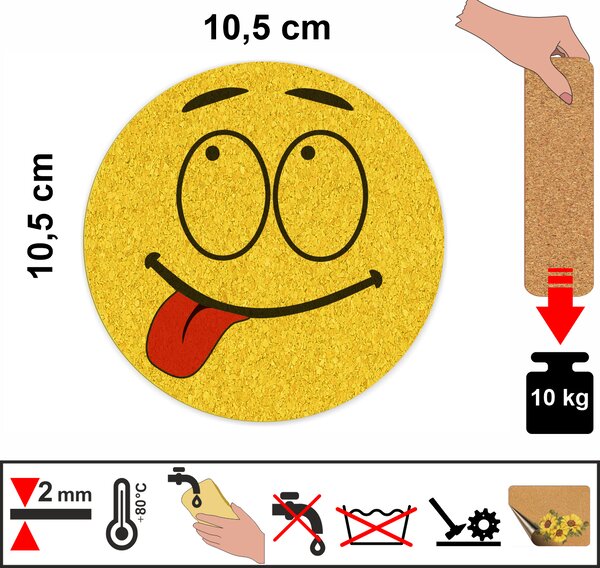 PokojovaDekorace.cz, Korkové podtácky s potiskem – 556, Smajlík, průměr 10,5cm, 1 ks