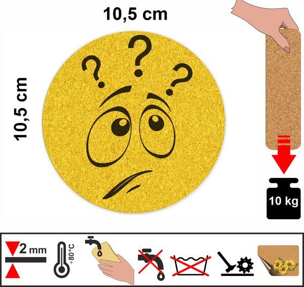 PokojovaDekorace.cz, Korkové podtácky s potiskem – 562, Smajlík, průměr 10,5cm, 1 ks