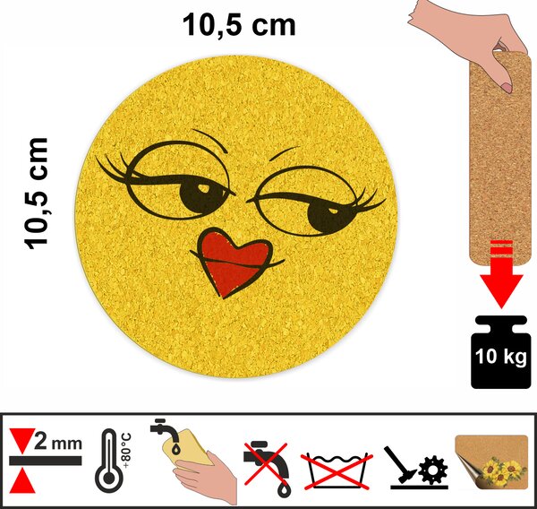 PokojovaDekorace.cz, Korkové podtácky s potiskem – 561, Smajlík, průměr 10,5cm, 1 ks