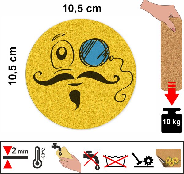 PokojovaDekorace.cz, Korkové podtácky s potiskem – 559, Smajlík, průměr 10,5cm, 1 ks