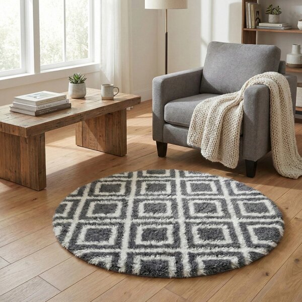 Protiskluzový koberec DECOR černý / bílý kruh
