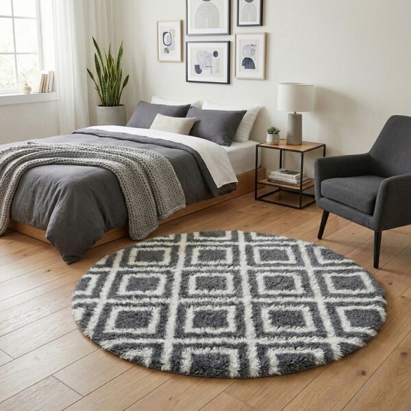 Protiskluzový koberec DECOR černý / bílý kruh