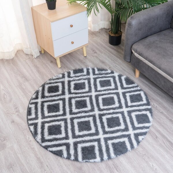 Protiskluzový koberec DECOR černý / bílý kruh