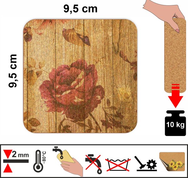 Pokojovadekorace.cz, Korkové podtácky s potiskem - 543, 9,5x9,5cm, sada 6 ks