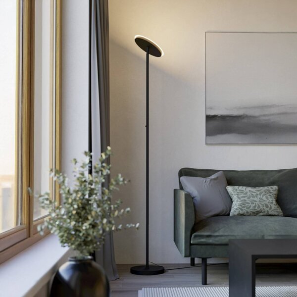 EGLO LED stojací lampa PIAGNOLO, černá, výška 168 cm,, stmívatelný, Černá, Obývací pokoj / jídelna, kov