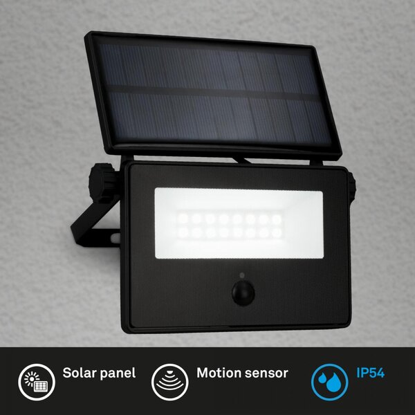 BRILONER Solární LED venkovní nástěnné svítidlo vč. IR senzoru, černé, 5W, 400 lm, sklo/plast 3856015