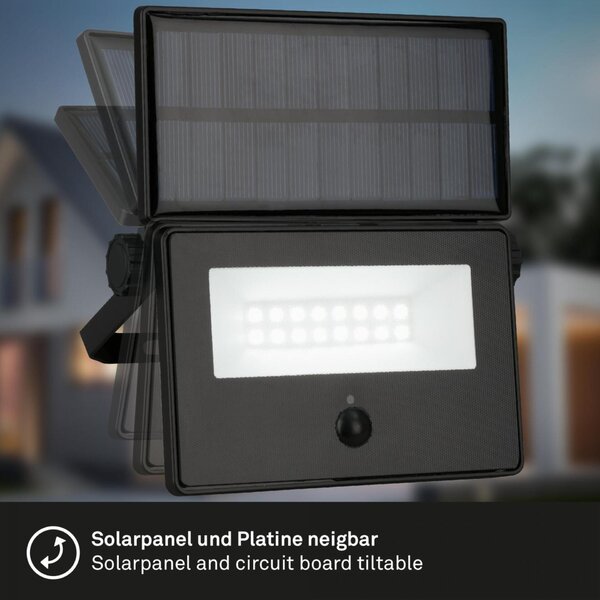 BRILONER Solární LED venkovní nástěnné svítidlo vč. IR senzoru, černé, 5W, 400 lm, sklo/plast 3856015