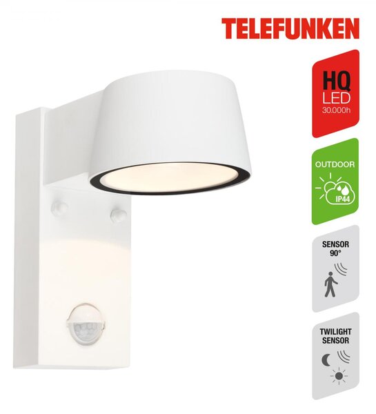 BRILONER TELEFUNKEN LED nástěnné svítidlo, pohybové čidlo, soumrakový senzor, bílé 323106TF