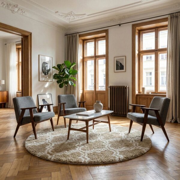 Protiskluzový koberec DECOR béžový kruh
