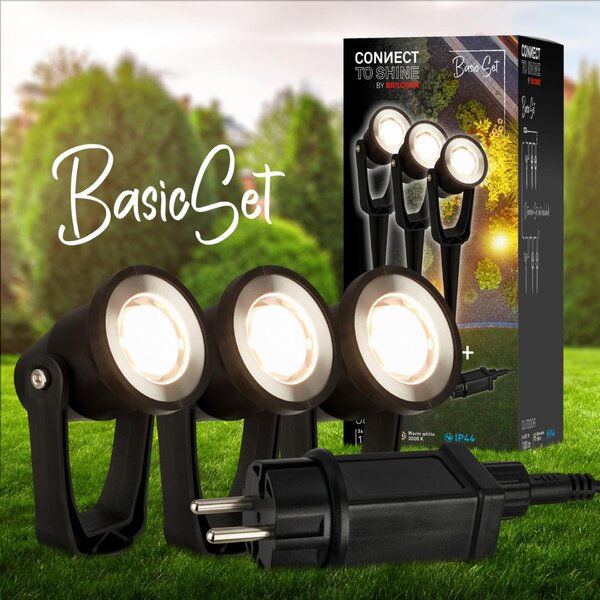 BRILONER Startovací sada Lillis – CONNECT TO SHINE, 3ks bodových svítidely, IP65, černá 3918035