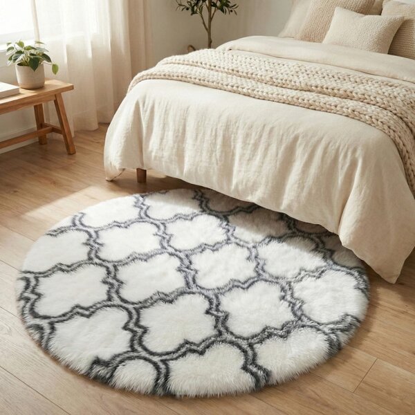 Protiskluzový koberec DECOR bílý / šedý 1 kruh