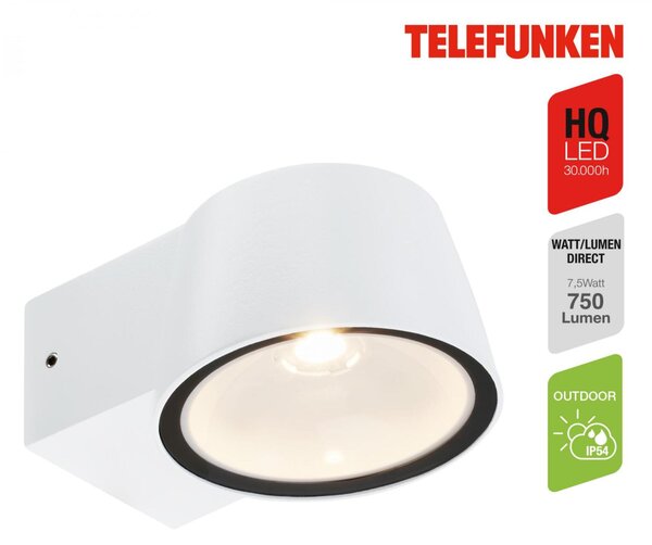 BRILONER TELEFUNKEN LED venkovní nástěnné svítidlo, IP54 voděodolné a prachotěsné, bílý hliník 323006TF