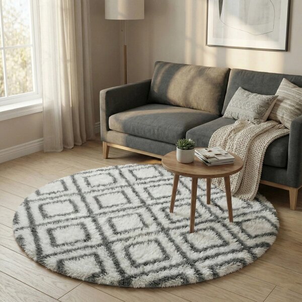 Protiskluzový koberec DECOR bílý / šedý kruh