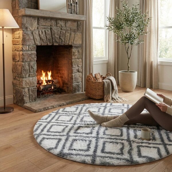 Protiskluzový koberec DECOR bílý / šedý kruh
