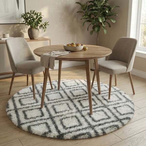 Protiskluzový koberec DECOR bílý / šedý kruh