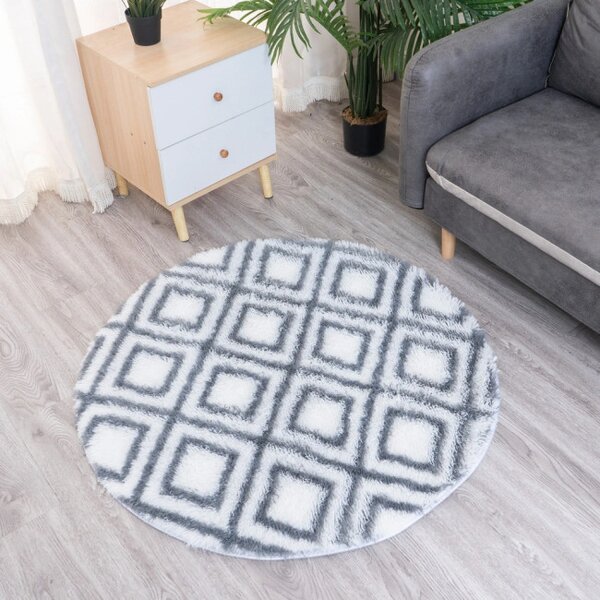 Protiskluzový koberec DECOR bílý / šedý kruh