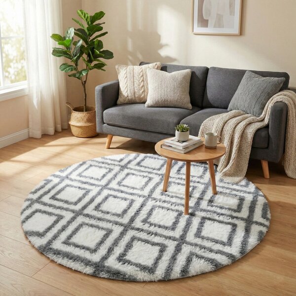 Protiskluzový koberec DECOR bílý / šedý kruh