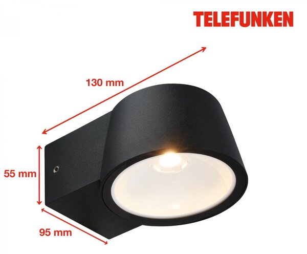 BRILONER TELEFUNKEN LED venkovní nástěnné svítidlo, IP54 voděodolné a prachotěsné, černý hliník 323005TF