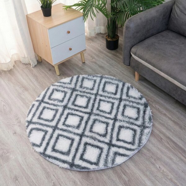 Protiskluzový koberec DECOR bílý / šedý kruh