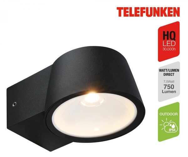 BRILONER TELEFUNKEN LED venkovní nástěnné svítidlo, IP54 voděodolné a prachotěsné, černý hliník 323005TF