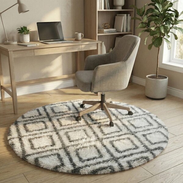 Protiskluzový koberec DECOR bílý / šedý kruh