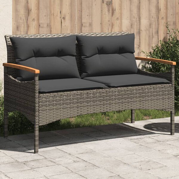 Zahradní lavice s poduškami 116 x 62,5 x 74 cm šedá polyratan