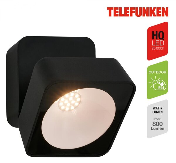 BRILONER TELEFUNKEN LED venkovní nástěnné svítidlo, ochrana proti stříkající vodě, bez vypínače, 3000K teplá bílá, černé 322005TF