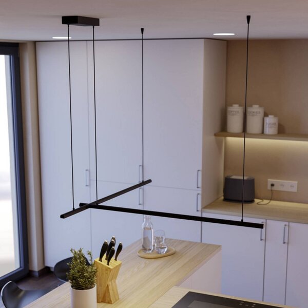 EGLO connect chytré LED závěsné světlo FLATRON-Z, 150 cm, černá, stmívatelný, Černá, Obývací pokoj / jídelna, kov