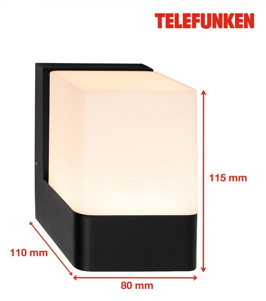 BRILONER TELEFUNKEN LED venkovní nástěnné svítidlo, ochrana proti stříkající vodě, kostka, teplá bílá, černá 322105TF