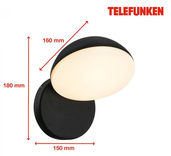 BRILONER TELEFUNKEN LED venkovní nástěnné svítidlo, voděodolné a prachotěsné, 1000 lm, 3.000K teplá bílá 323205TF