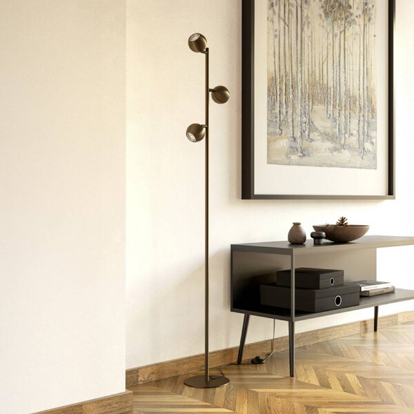 EGLO Stojací lampa BIMEDA 1, bronzová, výška 140 cm, 3ramenná, Bronz / starožitná mosaz, Obývací pokoj / jídelna, kov, Koule