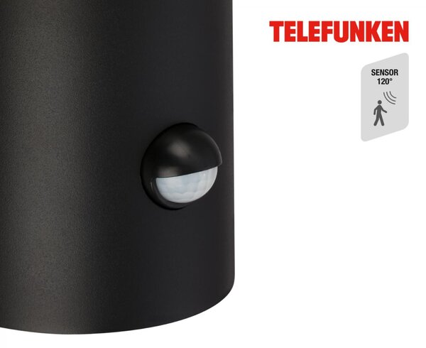 BRILONER TELEFUNKEN venkovní nástěnné svítidlo, pohybové čidlo, ochrana proti stříkající vodě, difuzor, černé 322305TF