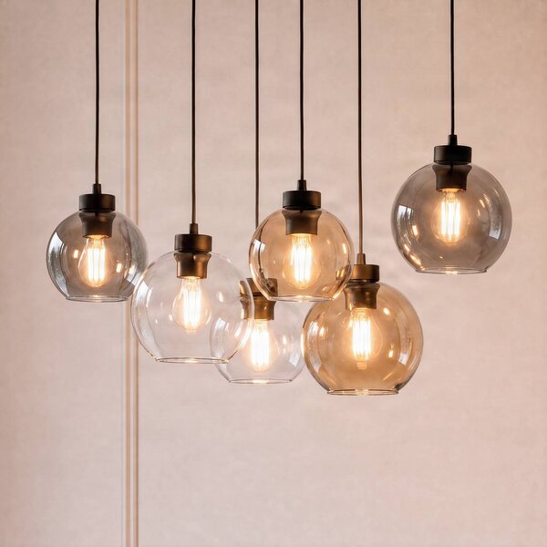 TK Lighting Závěsné svítidlo Cubus, 74 cm, 6 světel, čirá/medová/hnědá, sklo, stmívatelný, Čirá / transparetní, Obývací pokoj / jídelna, Sklo, Moderní