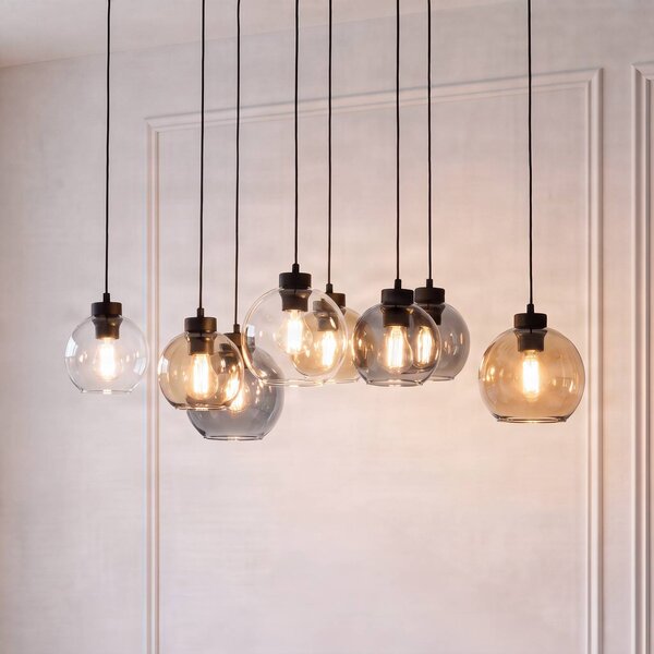 TK Lighting Závěsné světlo Cubus, 68 cm, 8 žárovek, čiré/medové/hnědé, sklo, stmívatelný, Čirá / transparetní, Obývací pokoj / jídelna, Sklo, Moderní