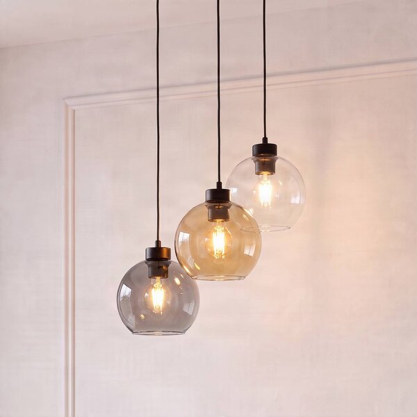 TK Lighting Závěsné světlo Cubus, Ø 50 cm, 3 žárovky, čiré/medově hnědé, sklo, stmívatelný, Čirá / transparetní, Obývací pokoj / jídelna, Sklo, Moderní, Skupinová svítidla