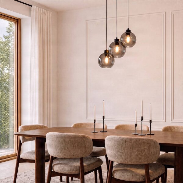 TK Lighting Závěsné svítidlo Cubus, Ø 50 cm, 3 světla, kouřově šedá, sklo, stmívatelný, Černá, Obývací pokoj / jídelna, Sklo, Moderní, Skupinová svítidla