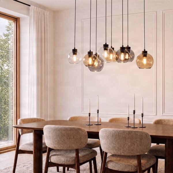 TK Lighting Závěsné světlo Cubus, 68 cm, 8 žárovek, čiré/medové/hnědé, sklo, stmívatelný, Čirá / transparetní, Obývací pokoj / jídelna, Sklo, Moderní
