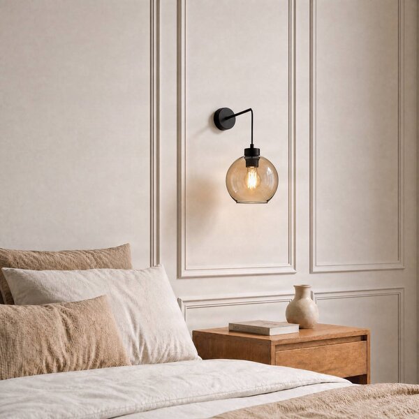 TK Lighting Nástěnné světlo Cubus, černá/jantarová, sklo, Ø 18 cm, E27, stmívatelný, Čirá / transparetní, Obývací pokoj / jídelna, Sklo, Moderní, Koule