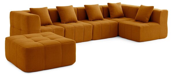 MILYSOFA SOFABULOUS – 5místná modulární rohová pohovka s lehátkem, jemná smyčková látka, skořicově hnědá