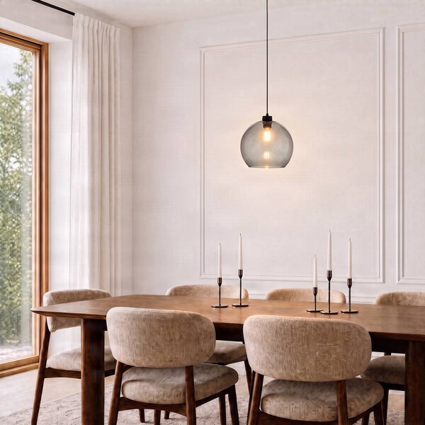 TK Lighting Závěsné světlo Cubus, kouřově šedé, sklo, Ø 30 cm, E27, stmívatelný, Černá, Obývací pokoj / jídelna, Sklo, Moderní, Koule
