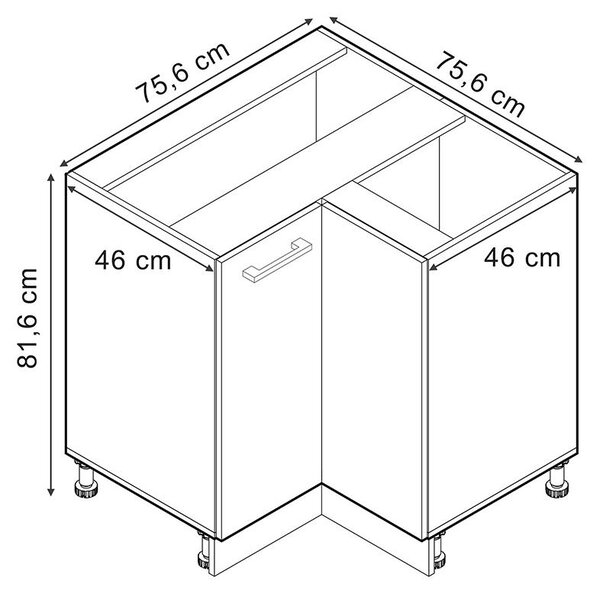 Univerzální rohová skříň Vicco R-Line Šedá 75.6 cm s dvířky, bez pracovní desky, Model 41985