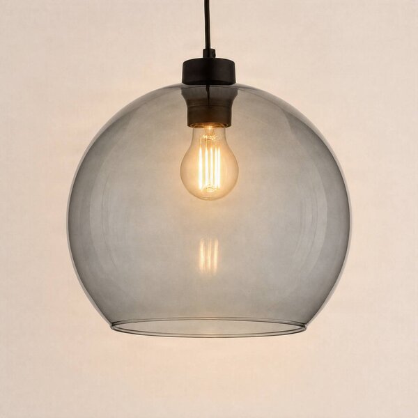 TK Lighting Závěsné světlo Cubus, kouřově šedé, sklo, Ø 30 cm, E27, stmívatelný, Černá, Obývací pokoj / jídelna, Sklo, Moderní, Koule