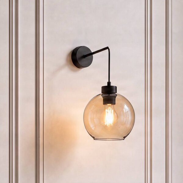 TK Lighting Nástěnné světlo Cubus, černá/jantarová, sklo, Ø 18 cm, E27, stmívatelný, Čirá / transparetní, Obývací pokoj / jídelna, Sklo, Moderní, Koule