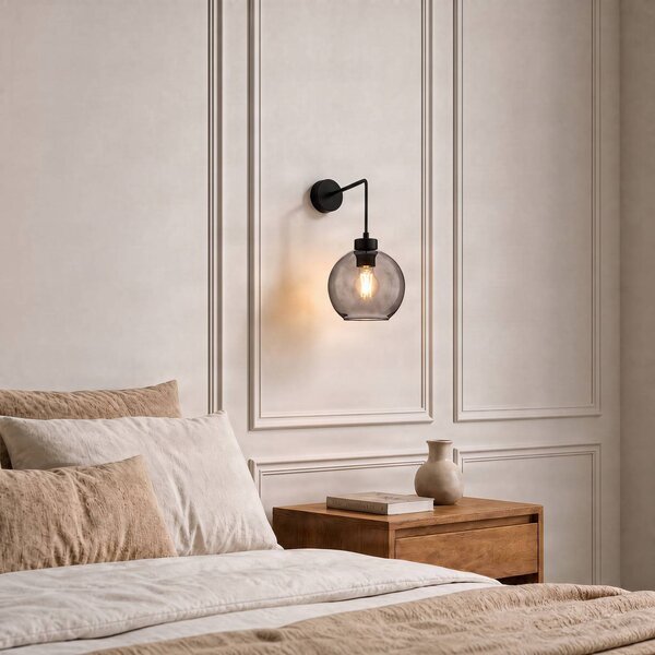 TK Lighting Nástěnné světlo Cubus, černá/kouřově šedá, sklo, výška 30 cm, E27, stmívatelný, Čirá / transparetní, Obývací pokoj / jídelna, Sklo, Moderní, Koule