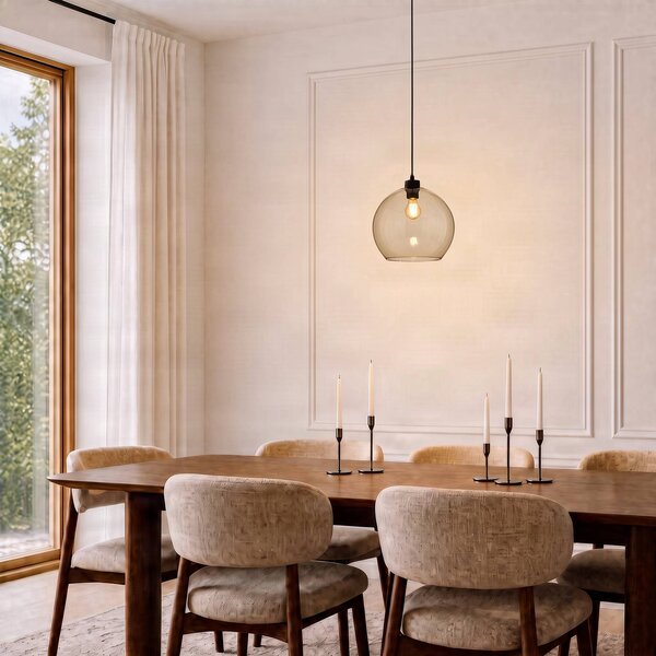 TK Lighting Závěsné světlo Cubus, jantarová barva, sklo, Ø 30 cm, E27, stmívatelný, Krémová / jantar, Obývací pokoj / jídelna, Sklo, Moderní, Koule
