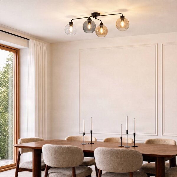 TK Lighting Stropní světlo Cubus čtyřramenné čiré/jantarové/šedé, stmívatelný, Čirá / transparetní, Obývací pokoj / jídelna, Sklo, Moderní