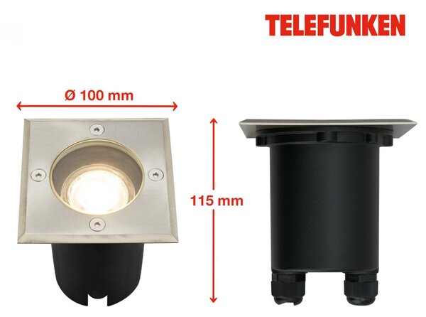 BRILONER TELEFUNKEN venkovní svítidlo do země, vodotěsné IP67, tvrzené sklo, GU10 patice, hranaté 322802TF