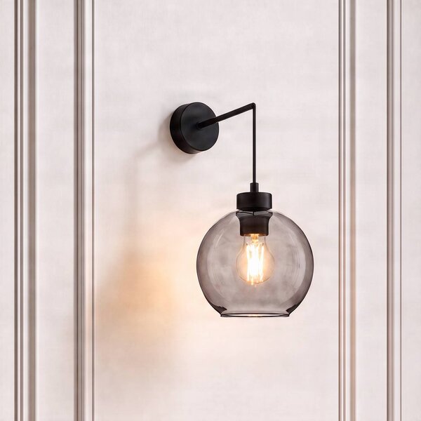 TK Lighting Nástěnné světlo Cubus, černá/kouřově šedá, sklo, výška 30 cm, E27, stmívatelný, Čirá / transparetní, Obývací pokoj / jídelna, Sklo, Moderní, Koule