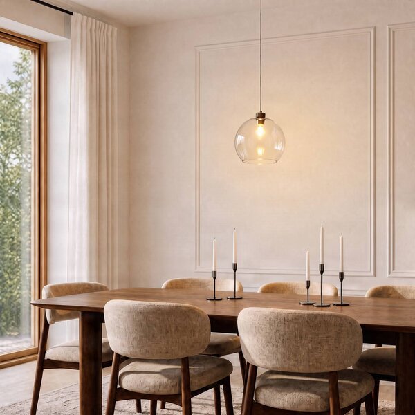 TK Lighting Závěsné světlo Cubus, transparentní, sklo, Ø 30 cm, E27, stmívatelný, Čirá / transparetní, Obývací pokoj / jídelna, Sklo, Moderní, Koule